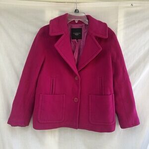 TALBOTS Women's 12P Fuschia Pink Wool Blend‎ Coat Mid Length Pockets Back Pleat